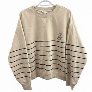 H&M | Women’s Beige and Black Striped Crewneck Sweatshirt Oversized Fit